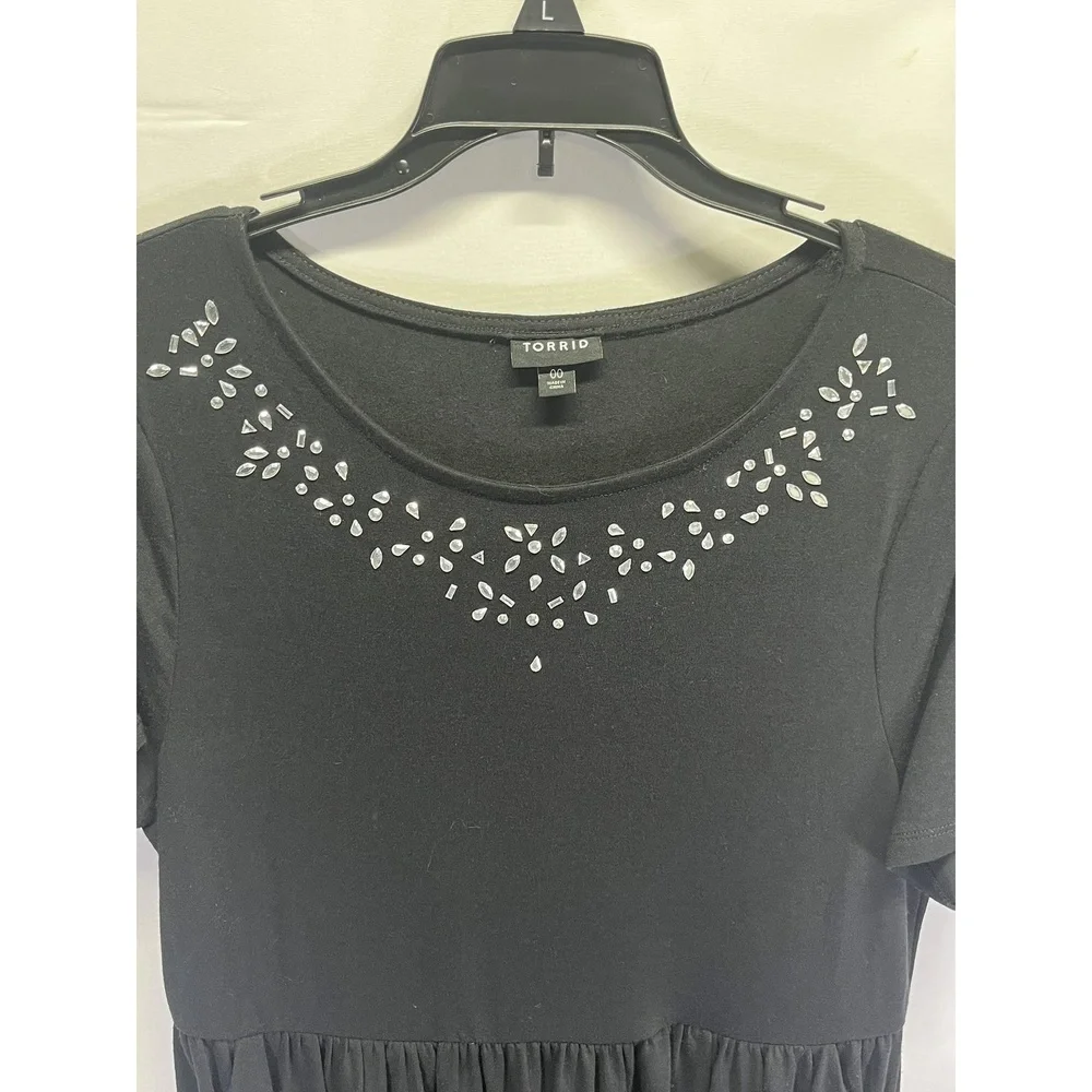 Torrid Black Embellished Neck Skater Midi Short Sleeve Cocktail Dress Size 10‎ - Picture 3 of 10